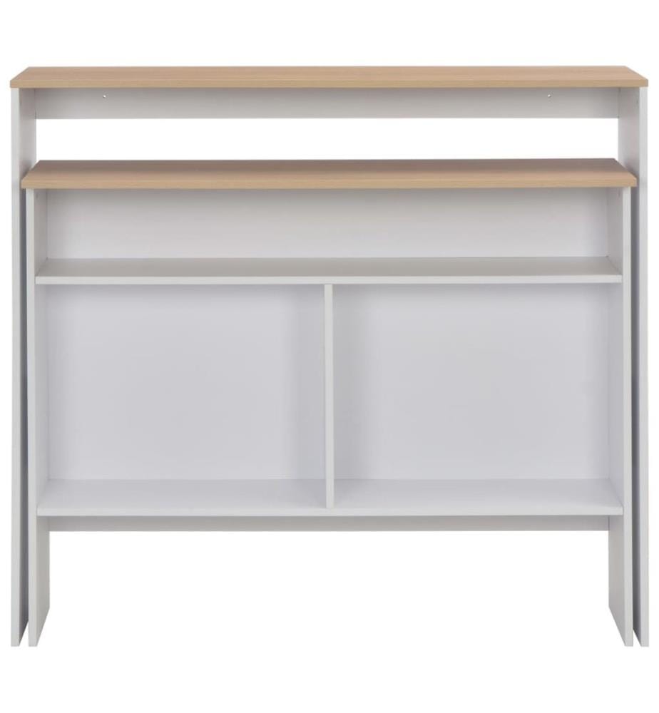 Table de bar avec 2 dessus de table Blanc et chêne 130x40x120cm
