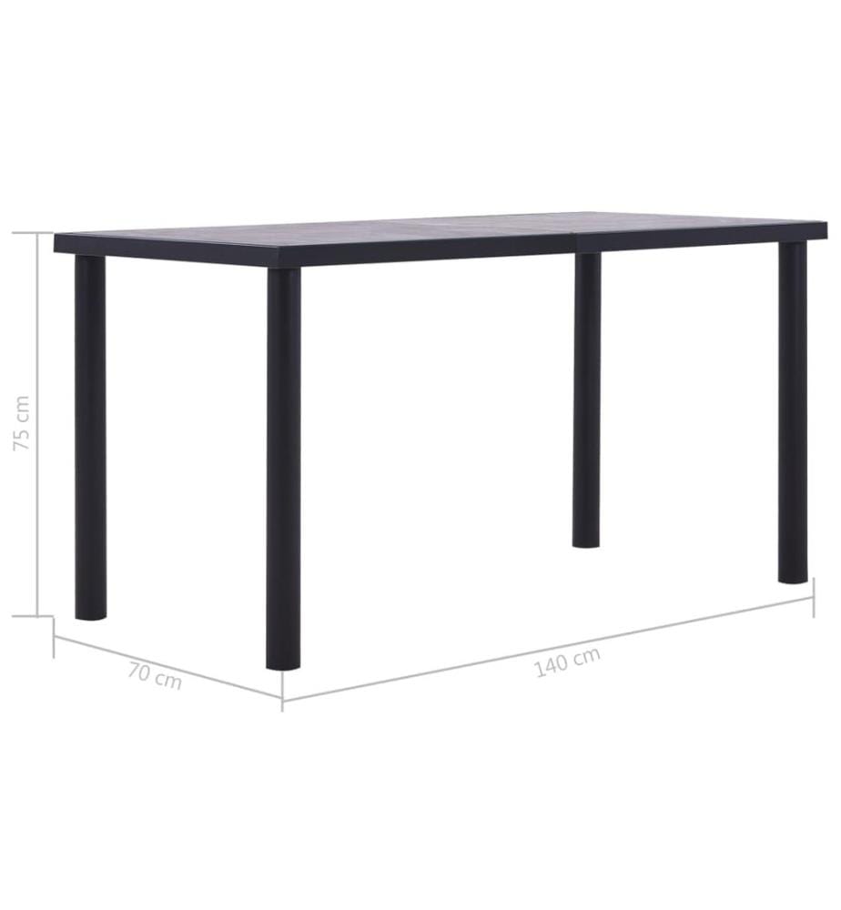 Table à manger Noir et gris béton 140x70x75 cm MDF