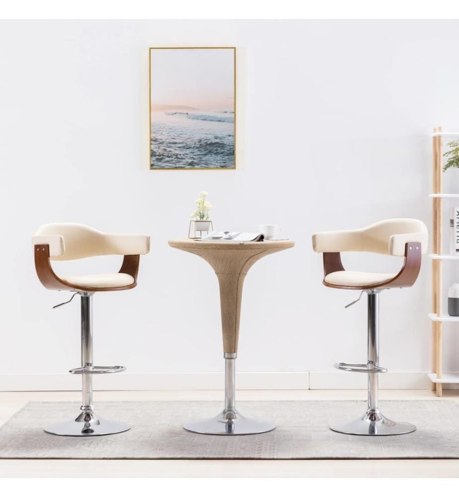 Barhocker 2 Stk. Creme Bugholz und Kunstleder