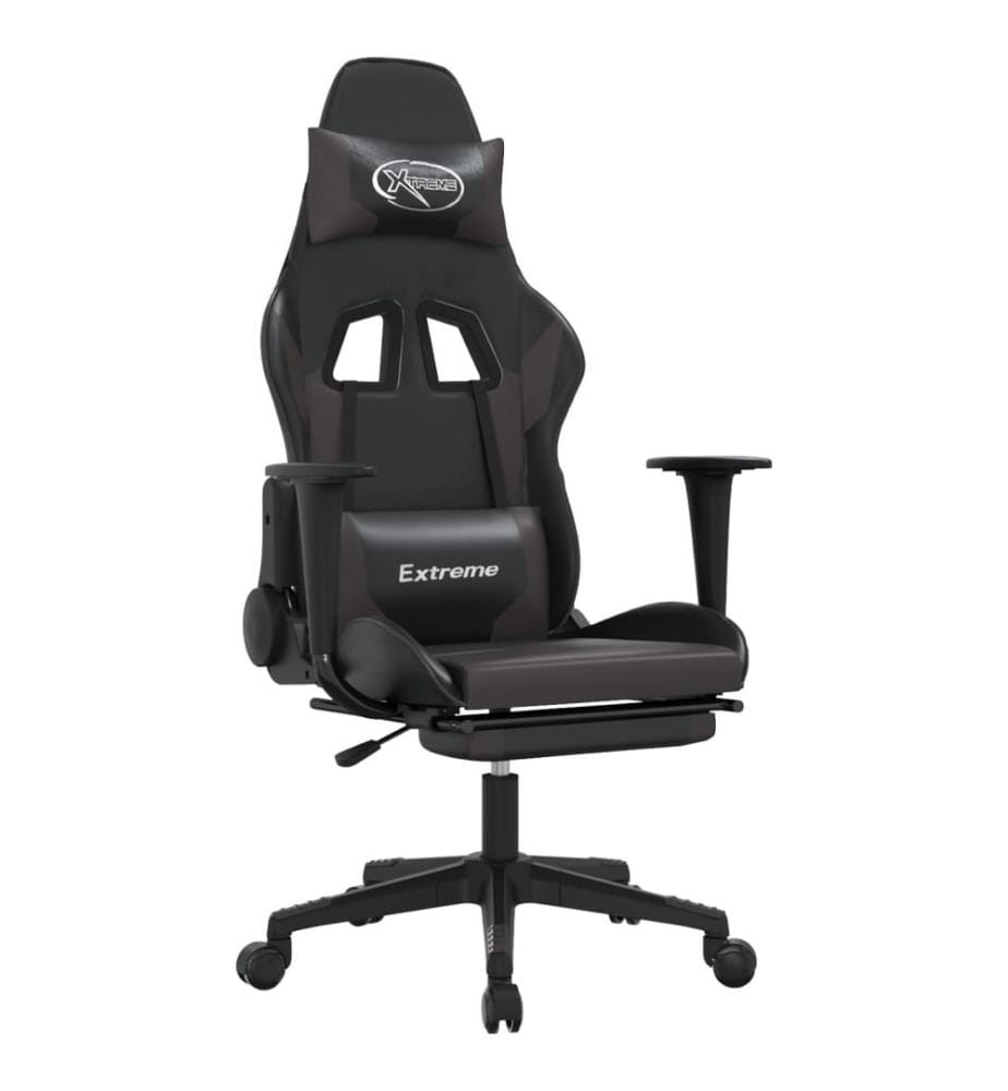 Gaming-Stuhl mit Fussstütze Schwarz und Grau Kunstleder