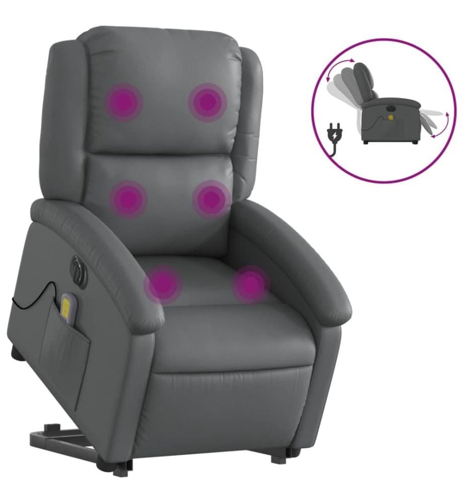 Massagesessel mit Aufstehhilfe Elektrisch Grau Kunstleder