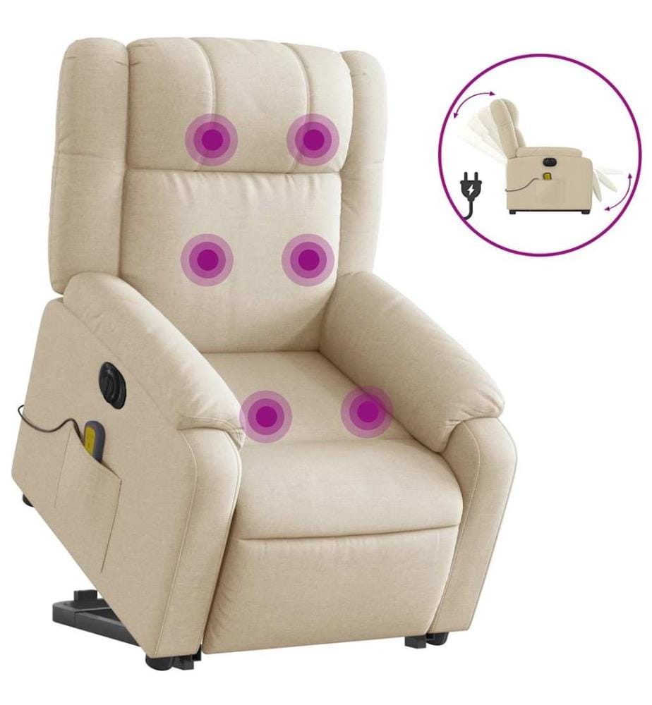 Elektrischer Massagesessel mit Aufstehhilfe Creme Stoff