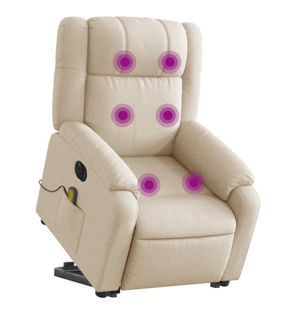 Elektrischer Massagesessel mit Aufstehhilfe Creme Stoff