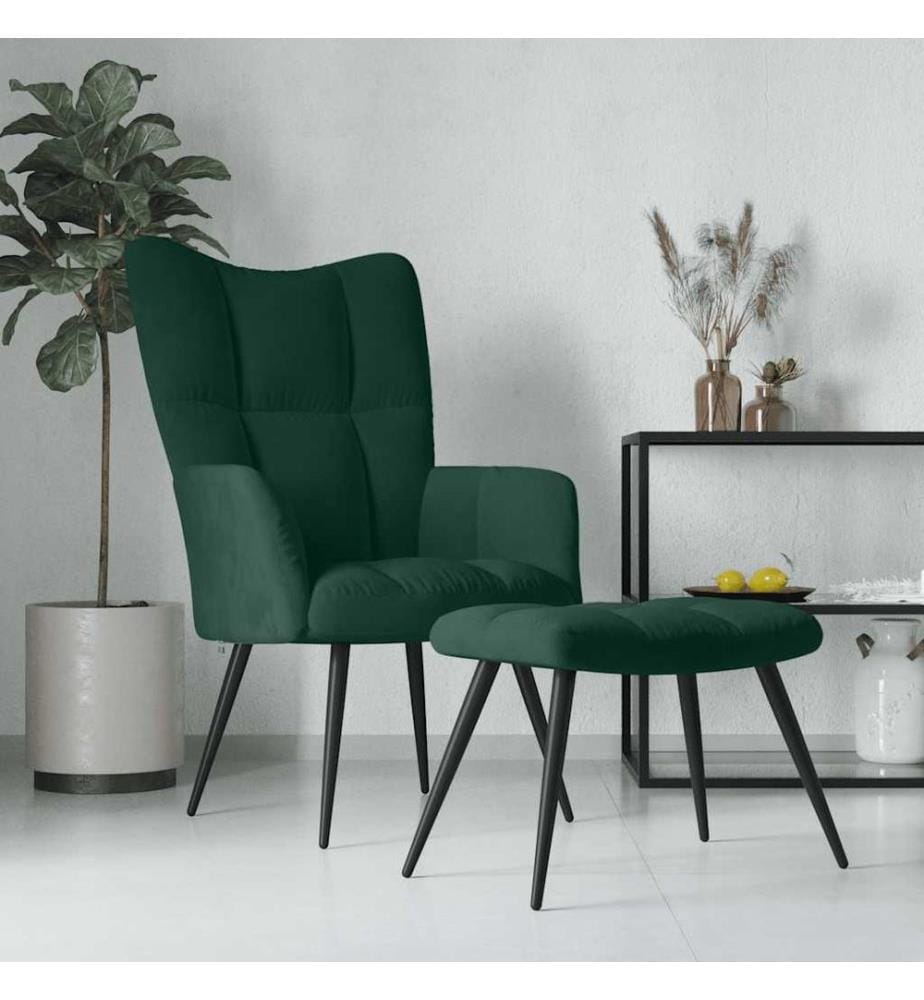 Relaxsessel mit Hocker Dunkelgrün Samt