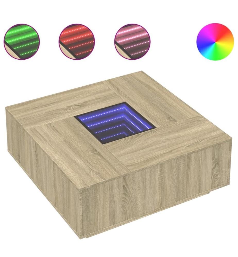 Table basse avec LED infini chêne sonoma 100x100x40 cm