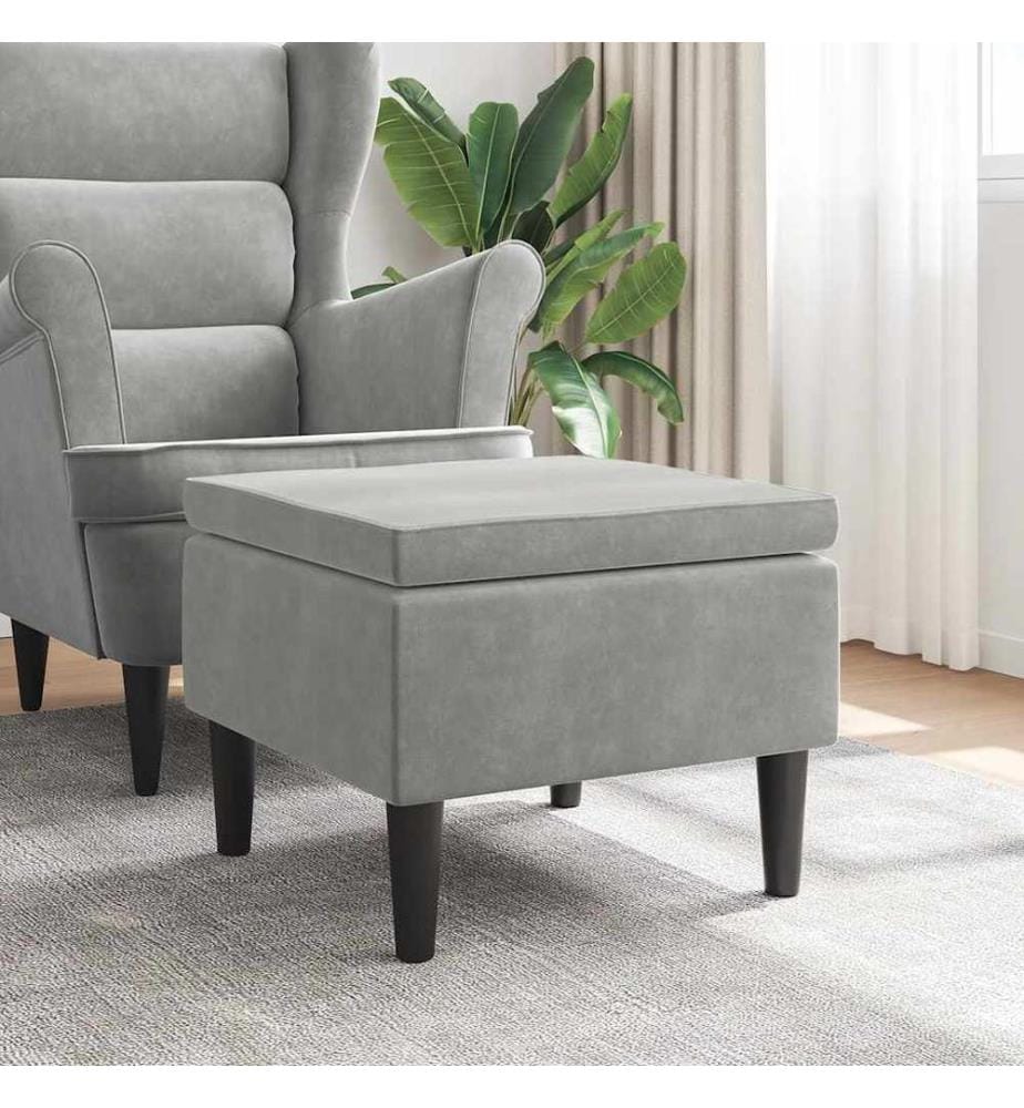 Hocker mit Holzbeinen Hellgrau Samt