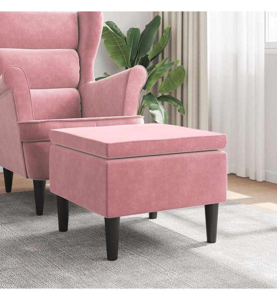 Hocker mit Holzbeinen Rosa Samt