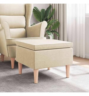 Hocker mit Holzbeinen Creme Stoff