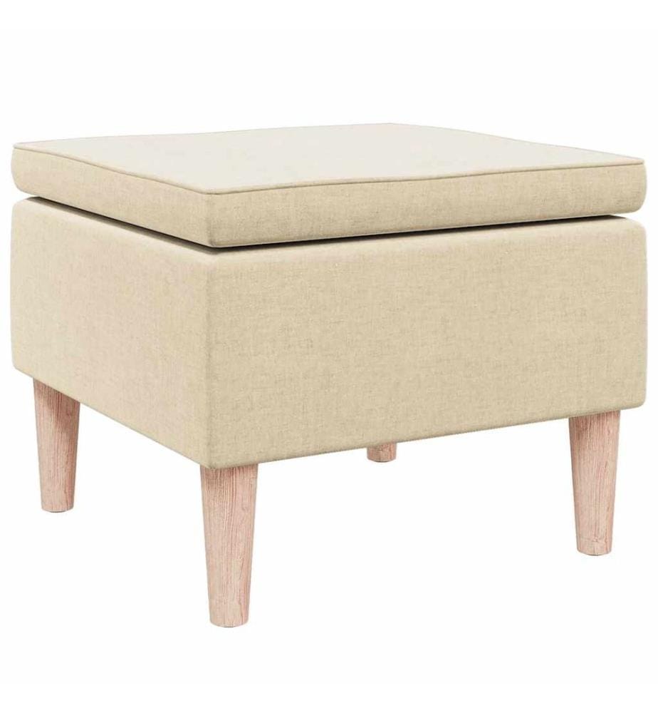 Hocker mit Holzbeinen Creme Stoff