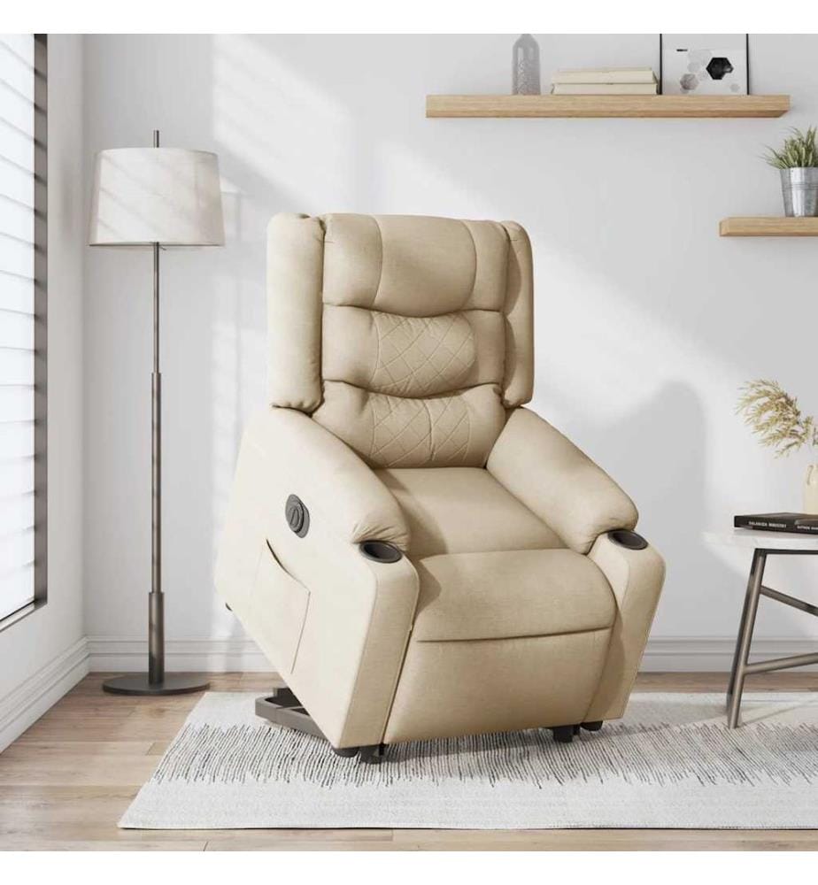 Relaxsessel mit Aufstehhilfe Elektrisch Creme Stoff