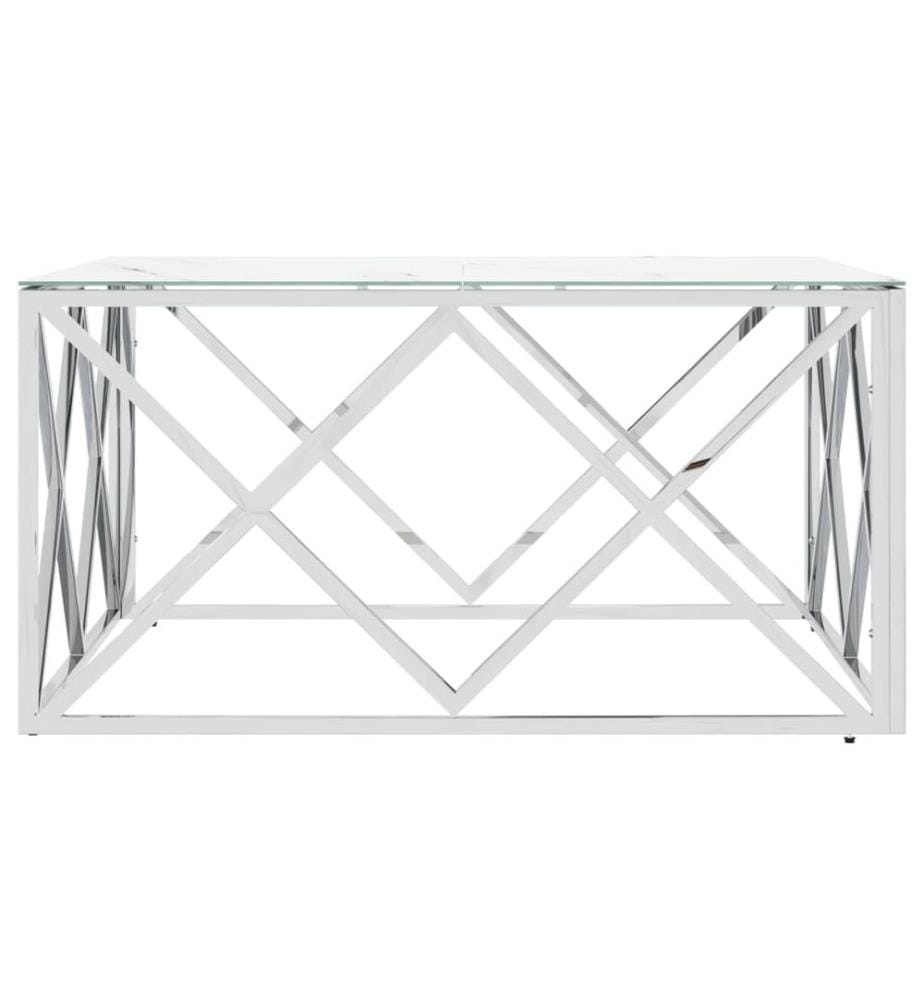 Table basse argenté 80x80x40 cm acier inoxydable et verre