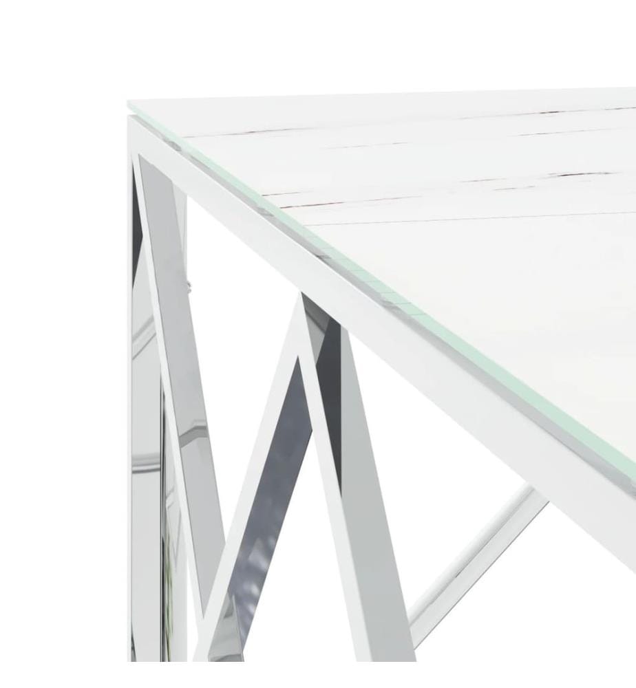 Table basse argenté 80x80x40 cm acier inoxydable et verre