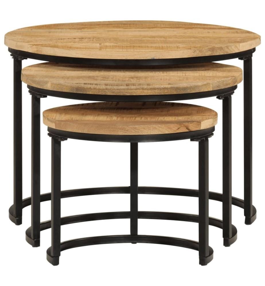 Tables gigognes 3 pcs bois de manguier massif brut