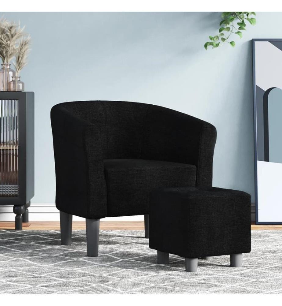 Clubsessel mit Fusshocker Schwarz Stoff