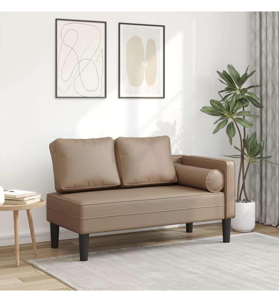 Chaise longue avec coussins cappuccino similicuir