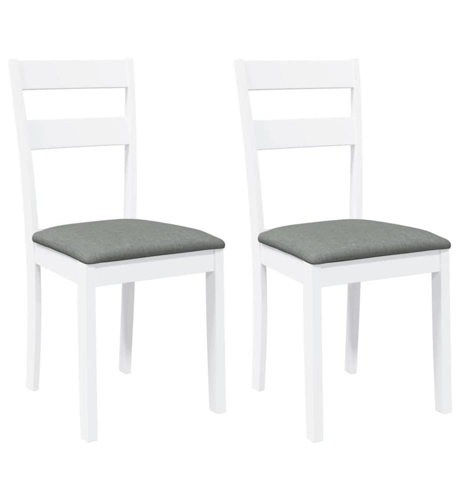 Chaises à manger coussins 2 pcs blanc bois massif caoutchouc