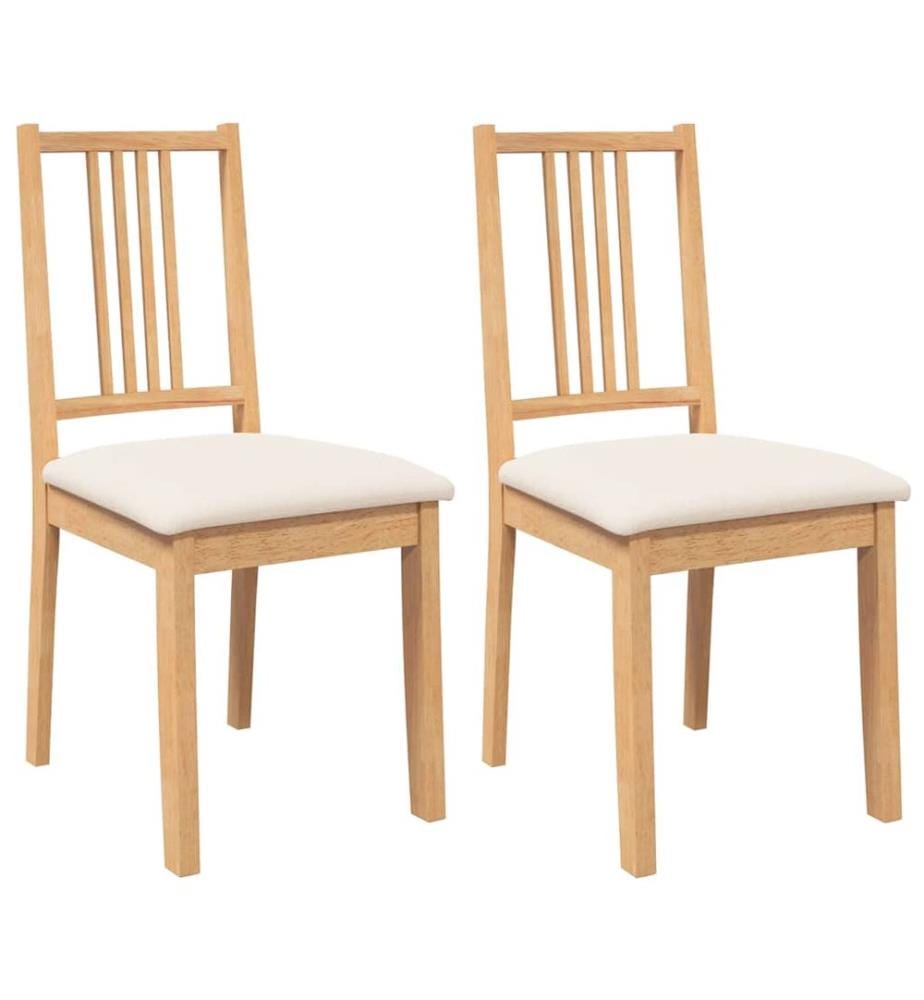 Chaises à manger coussins 2 pcs naturel bois massif caoutchouc