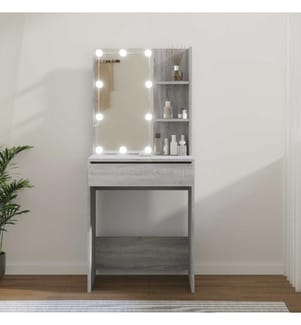Schminktisch mit LED Grau Sonoma 60x40x140 cm