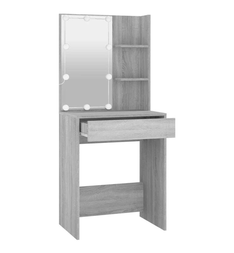 Schminktisch mit LED Grau Sonoma 60x40x140 cm