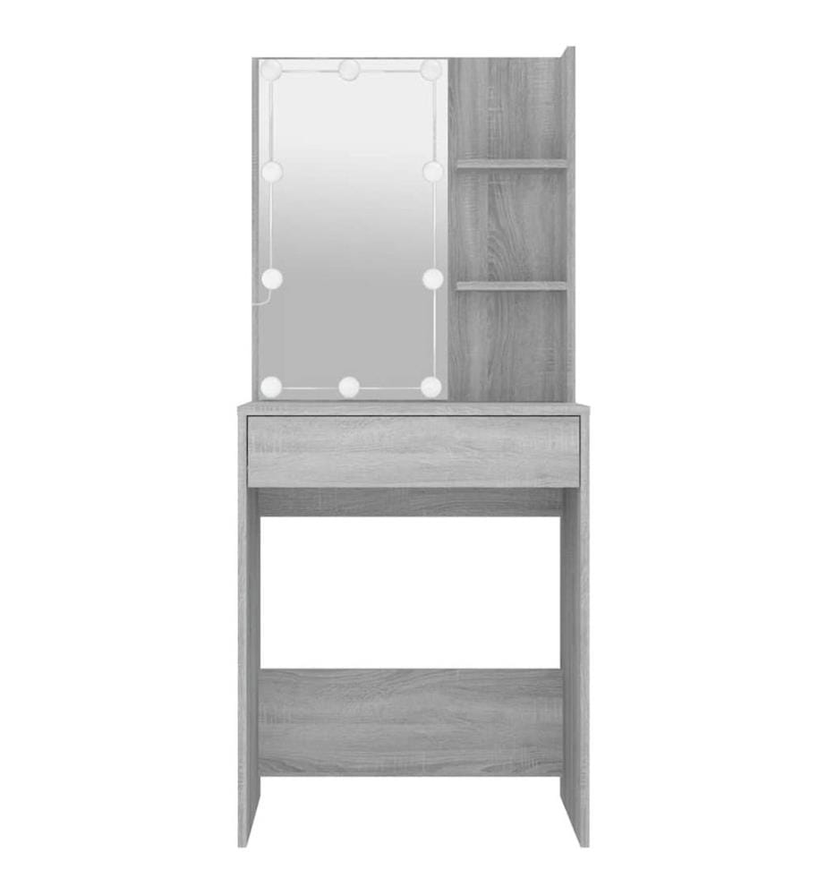 Schminktisch mit LED Grau Sonoma 60x40x140 cm