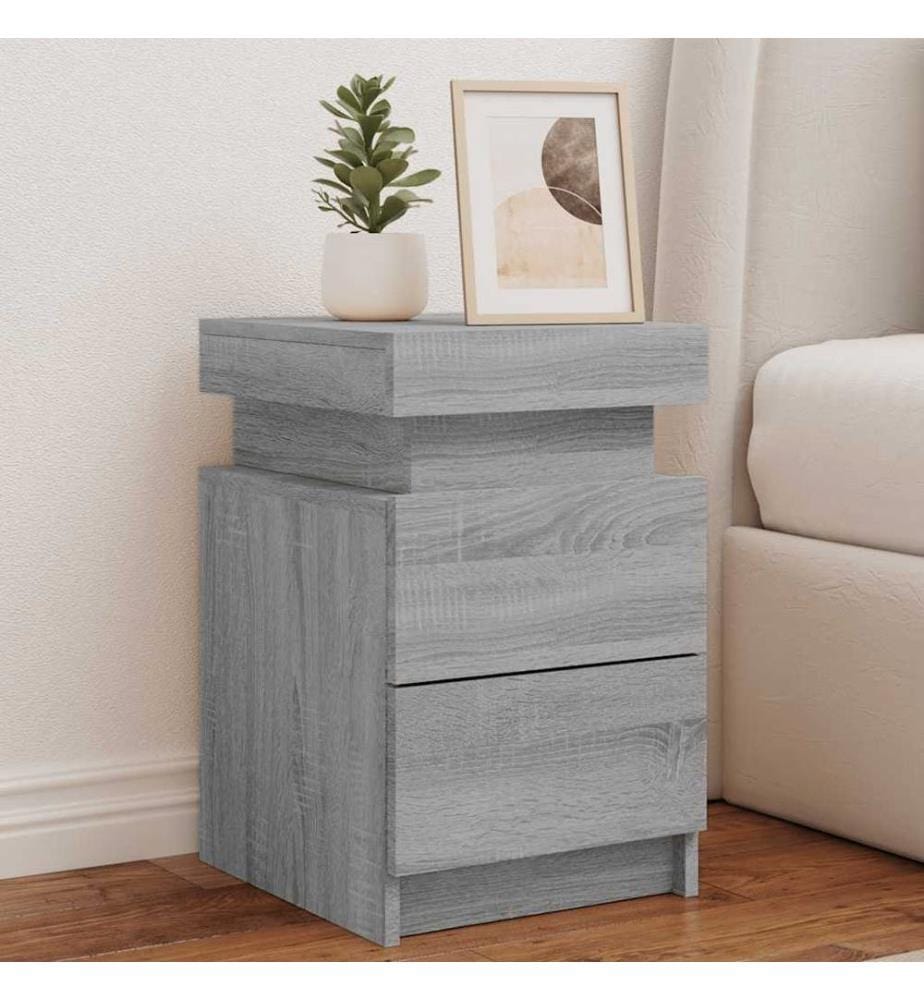 Nachttische mit LED-Leuchten 2 Stk. Grau Sonoma 35x39x55 cm