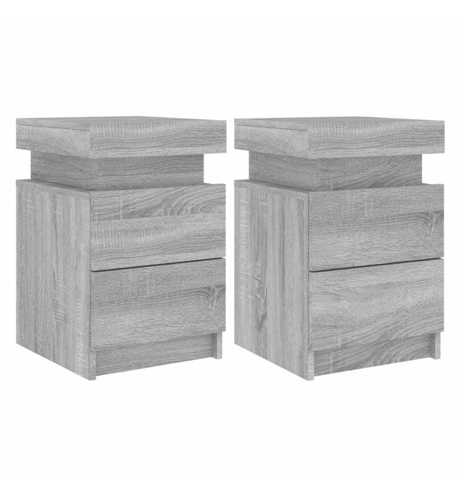 Nachttische mit LED-Leuchten 2 Stk. Grau Sonoma 35x39x55 cm