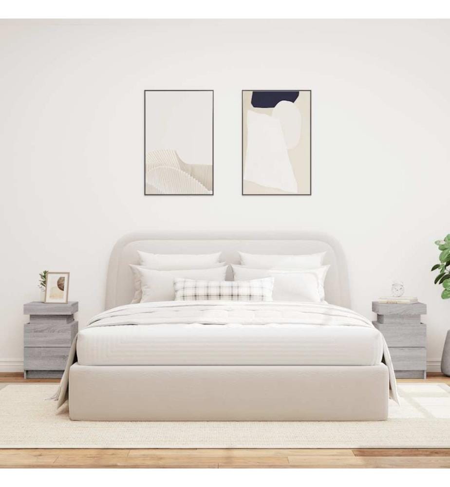 Nachttische mit LED-Leuchten 2 Stk. Grau Sonoma 35x39x55 cm
