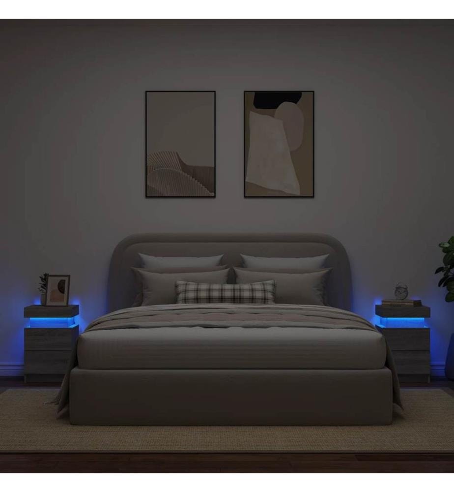 Nachttische mit LED-Leuchten 2 Stk. Grau Sonoma 35x39x55 cm