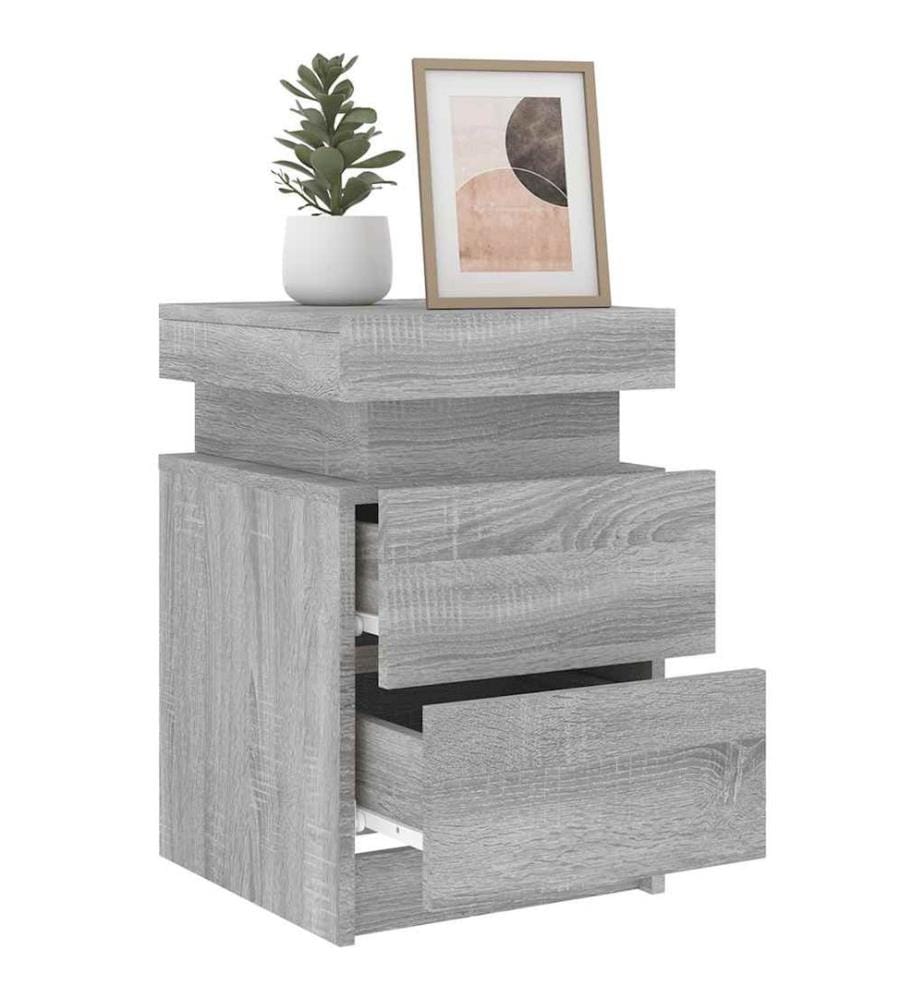 Nachttische mit LED-Leuchten 2 Stk. Grau Sonoma 35x39x55 cm