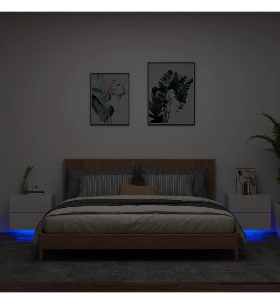 Wand-Nachttische mit LED-Leuchten 2 Stk. Weiss