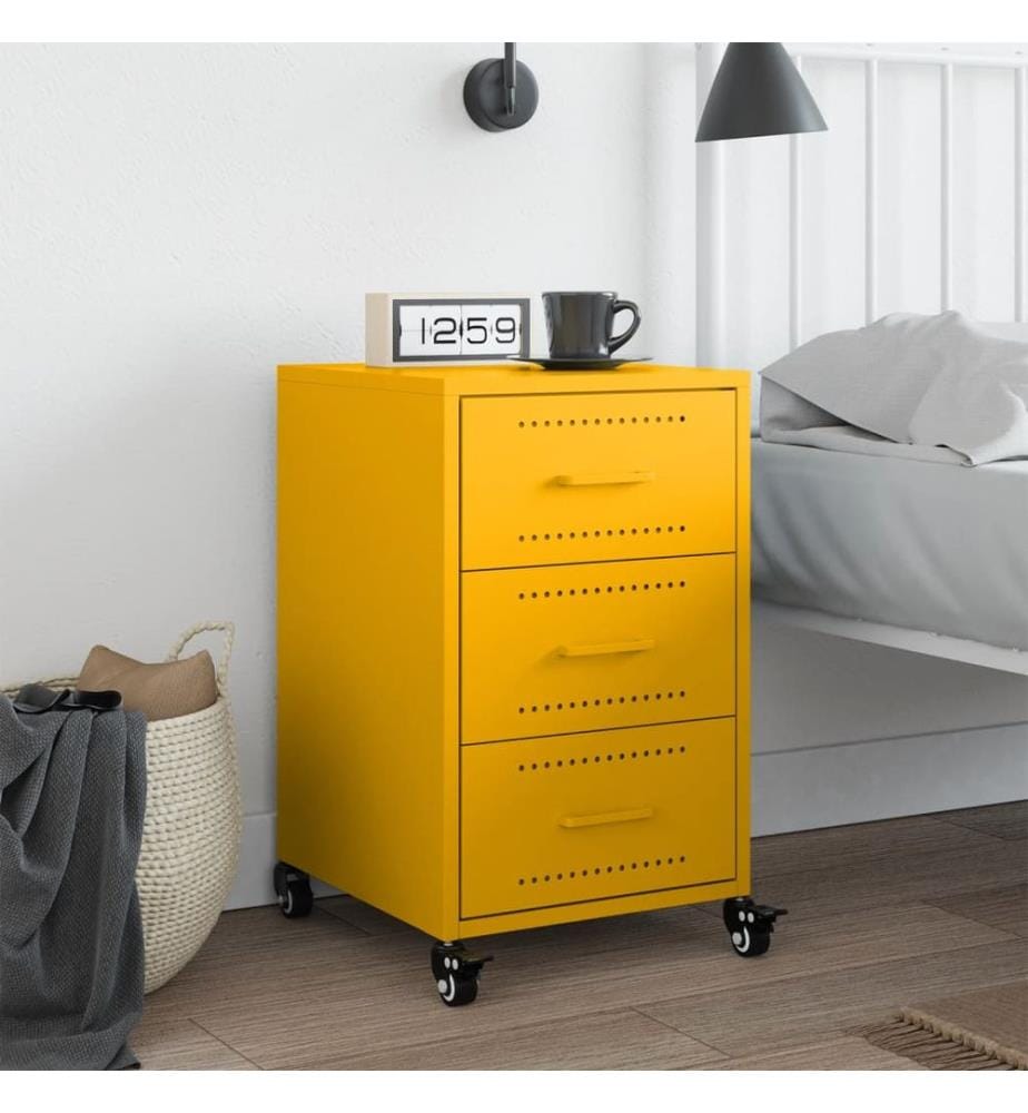 Table de chevet jaune moutarde 36x39x59 cm acier