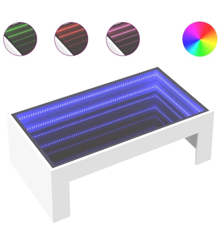 Table basse avec LED infini blanc 90x50x30 cm