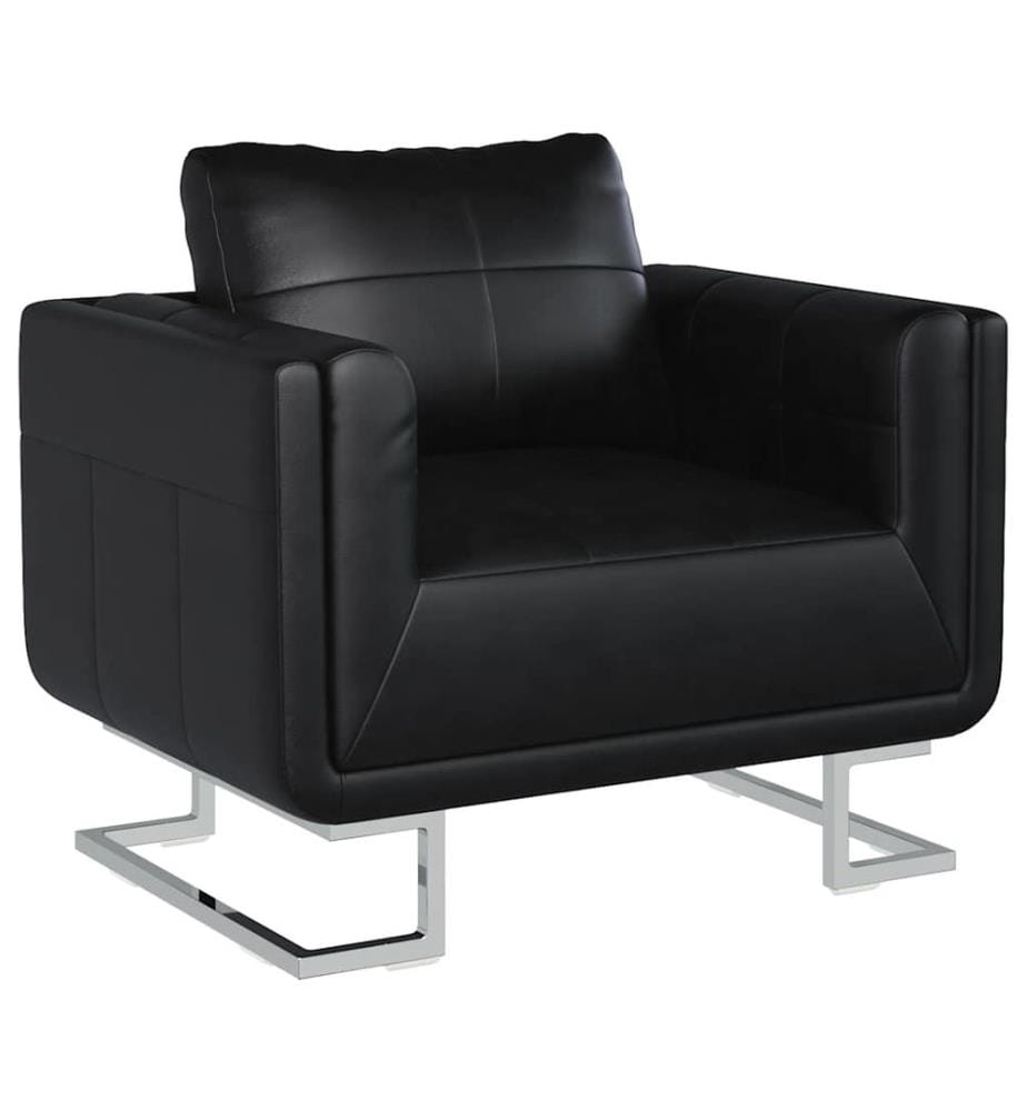 Fauteuil cube avec pieds chromés Noir Similicuir