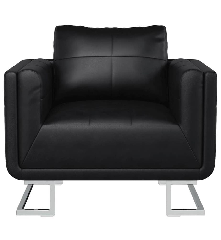 Fauteuil cube avec pieds chromés Noir Similicuir