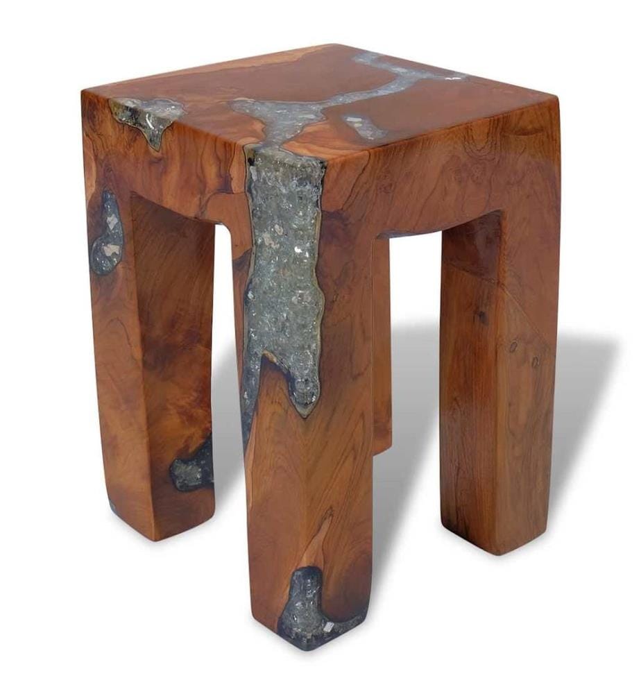 Hocker Massivholz Teak und Harz