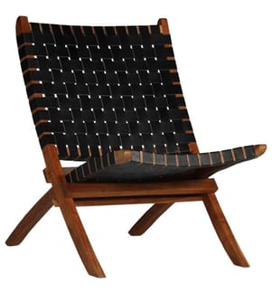 Chaise pliable bandes croisées noir cuir véritable