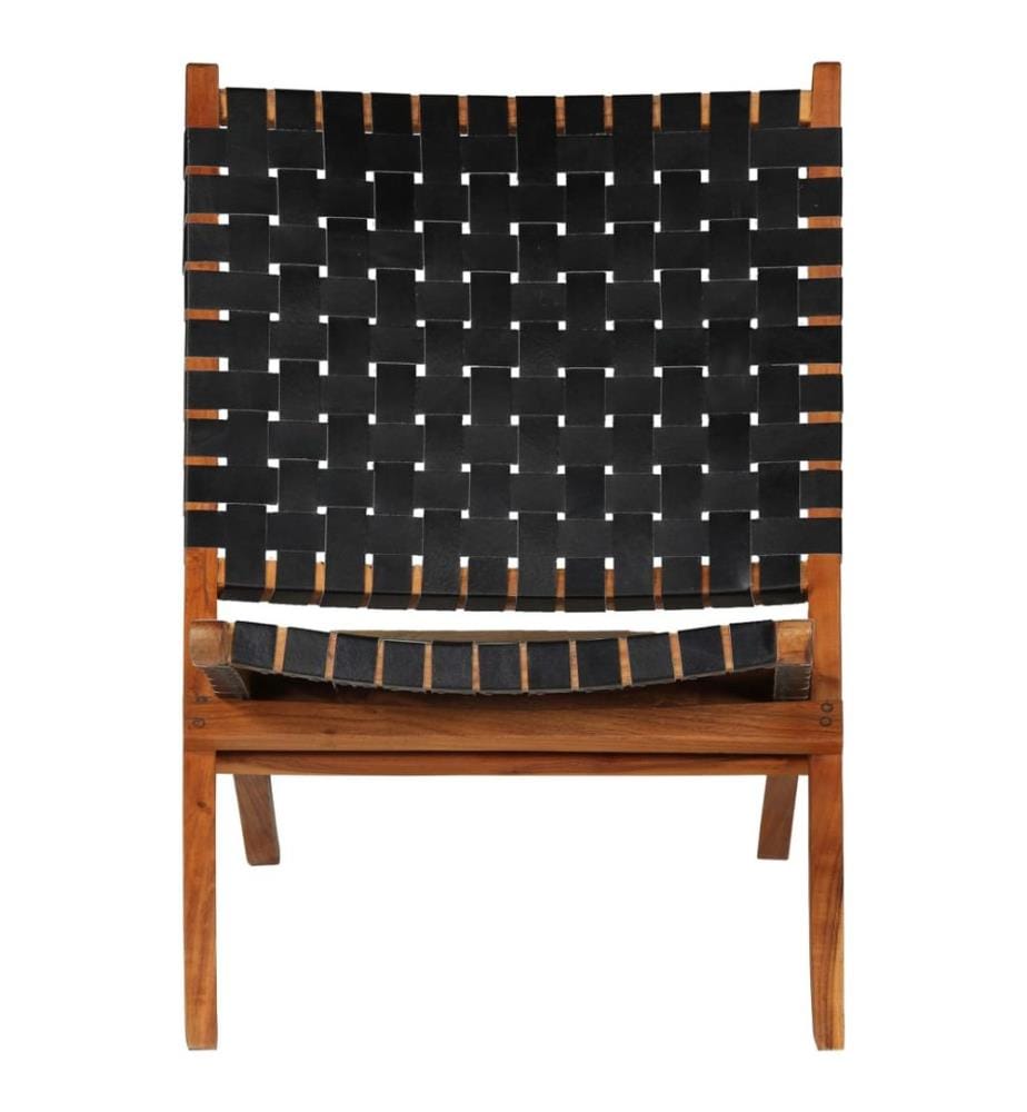 Chaise pliable bandes croisées noir cuir véritable