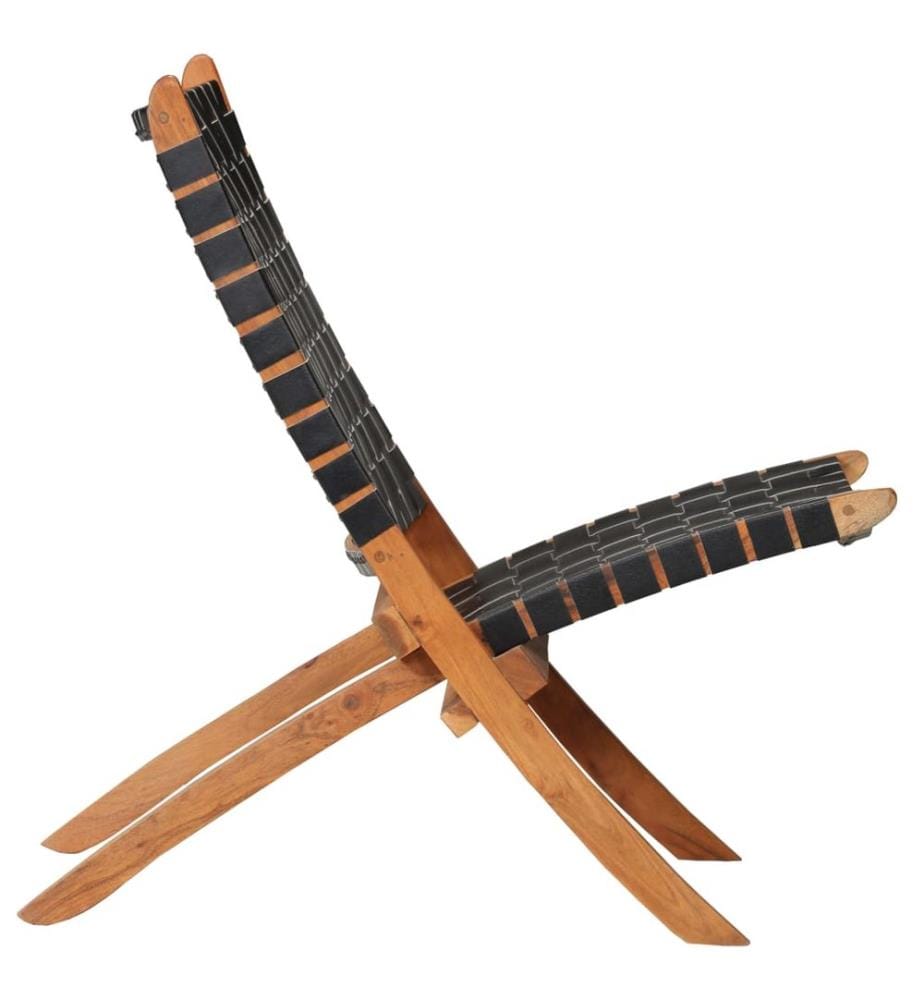 Chaise pliable bandes croisées noir cuir véritable