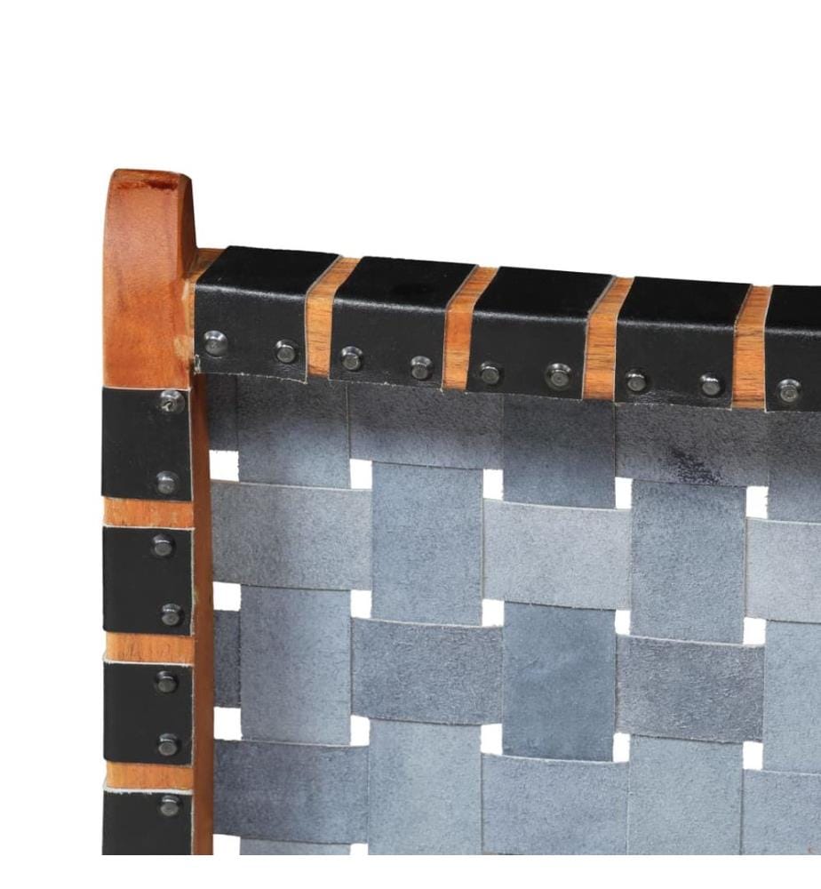 Chaise pliable bandes croisées noir cuir véritable