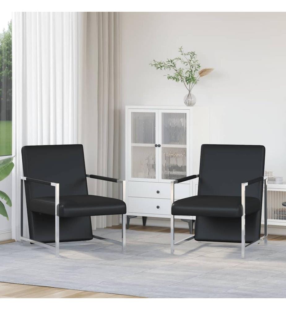 Sessel 2 Stk. Verchromtes Gestell Schwarz Kunstleder