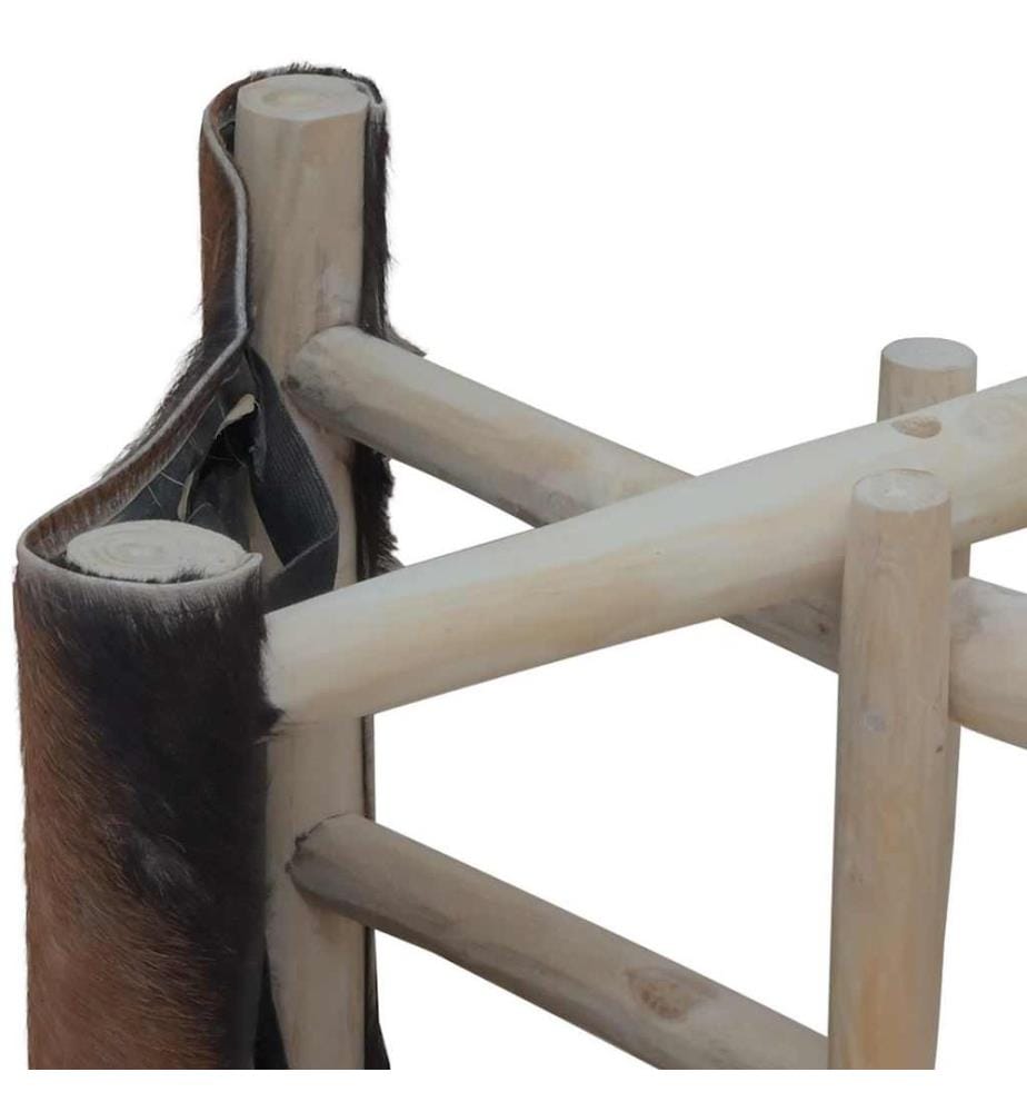 Tabouret pliable cuir de chèvre et bois de teck massif