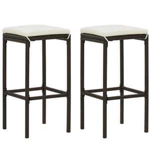 Barhocker mit Kissen 2 Stk. Braun Poly Rattan