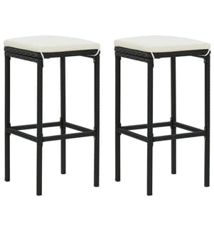 Barhocker mit Kissen 2 Stk. Schwarz Poly Rattan