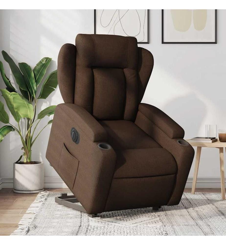 Relaxsessel mit Aufstehhilfe Elektrisch Braun Stoff