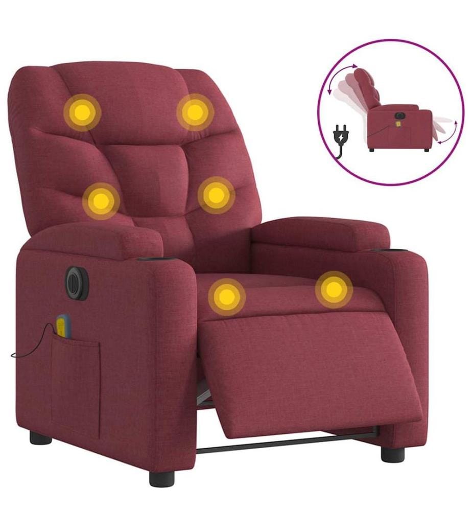 Massagesessel Elektrisch Weinrot Stoff