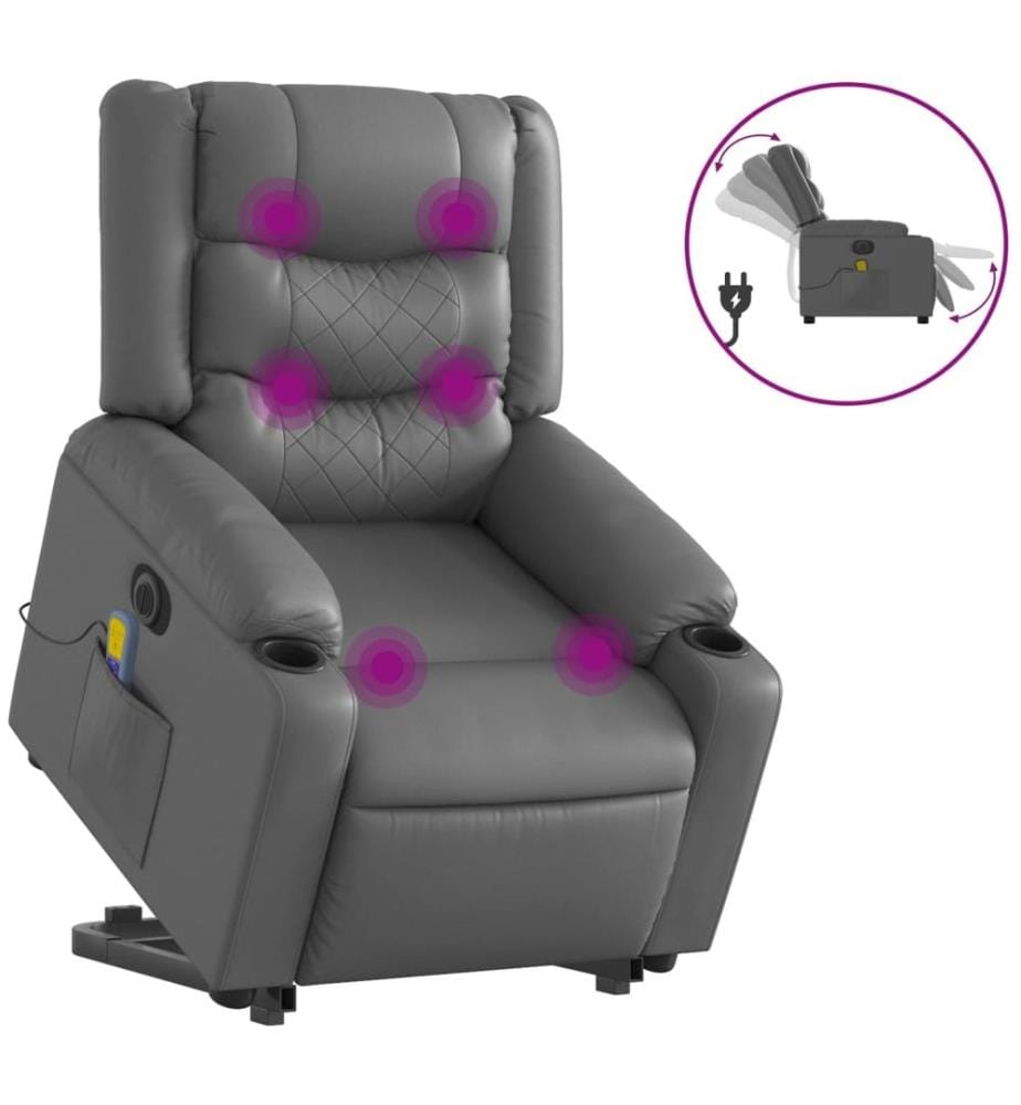 Massagesessel mit Aufstehhilfe Elektrisch Grau Kunstleder