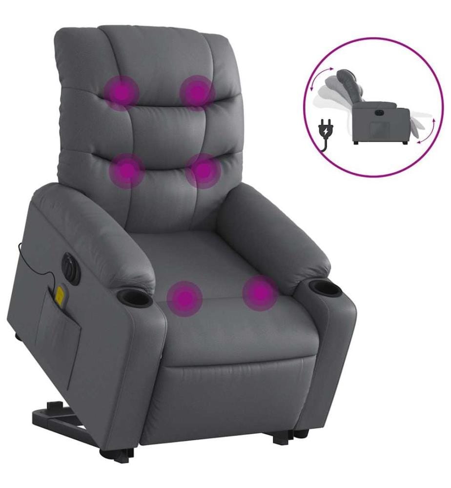 Massagesessel mit Aufstehhilfe Elektrisch Grau Kunstleder
