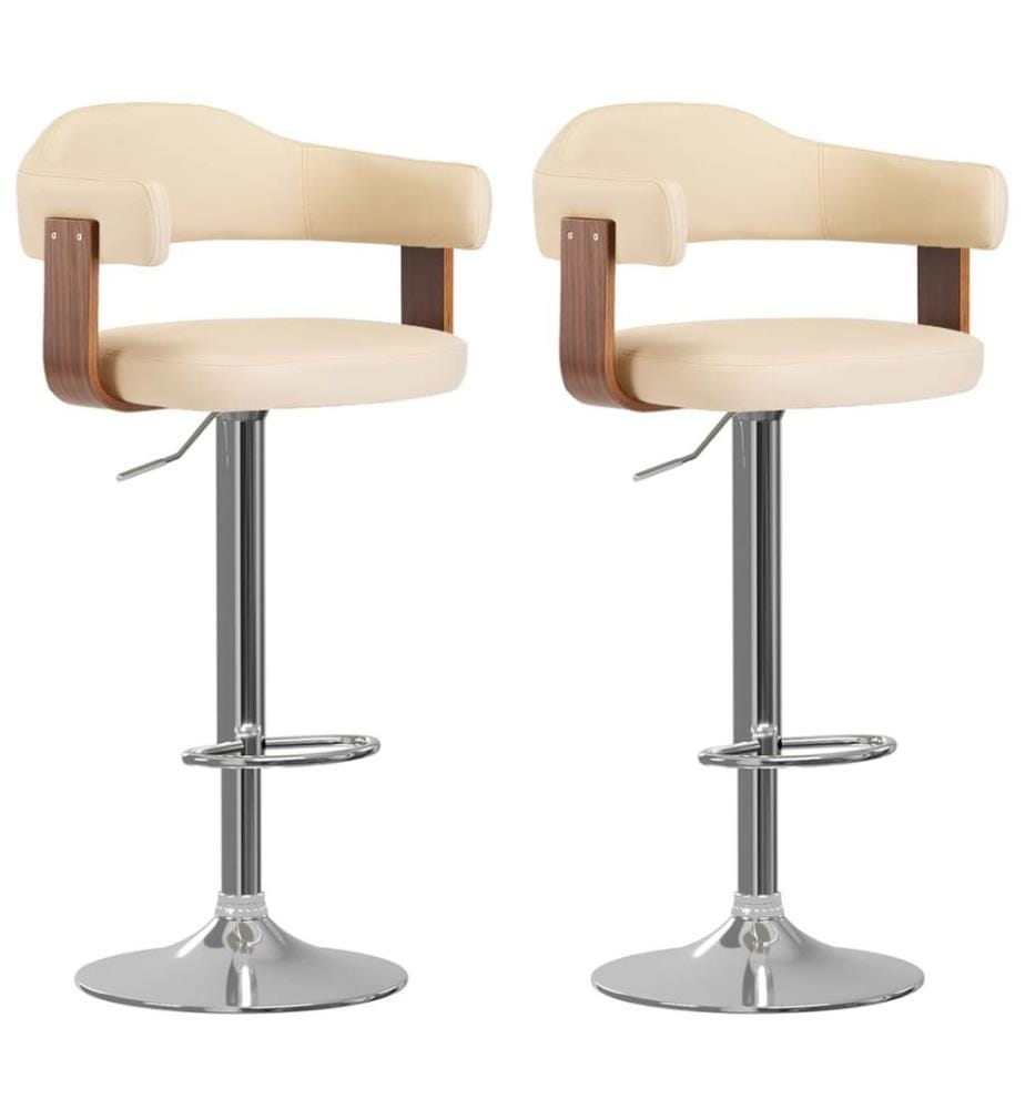 Barhocker 2 Stk. Creme Bugholz und Kunstleder