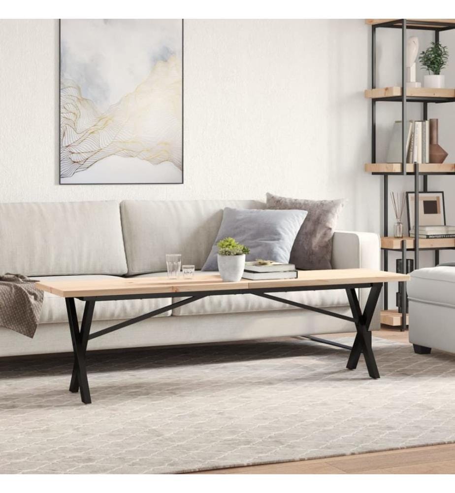 Table basse cadre en X 160x40x45,5 cm bois de pin massif acier