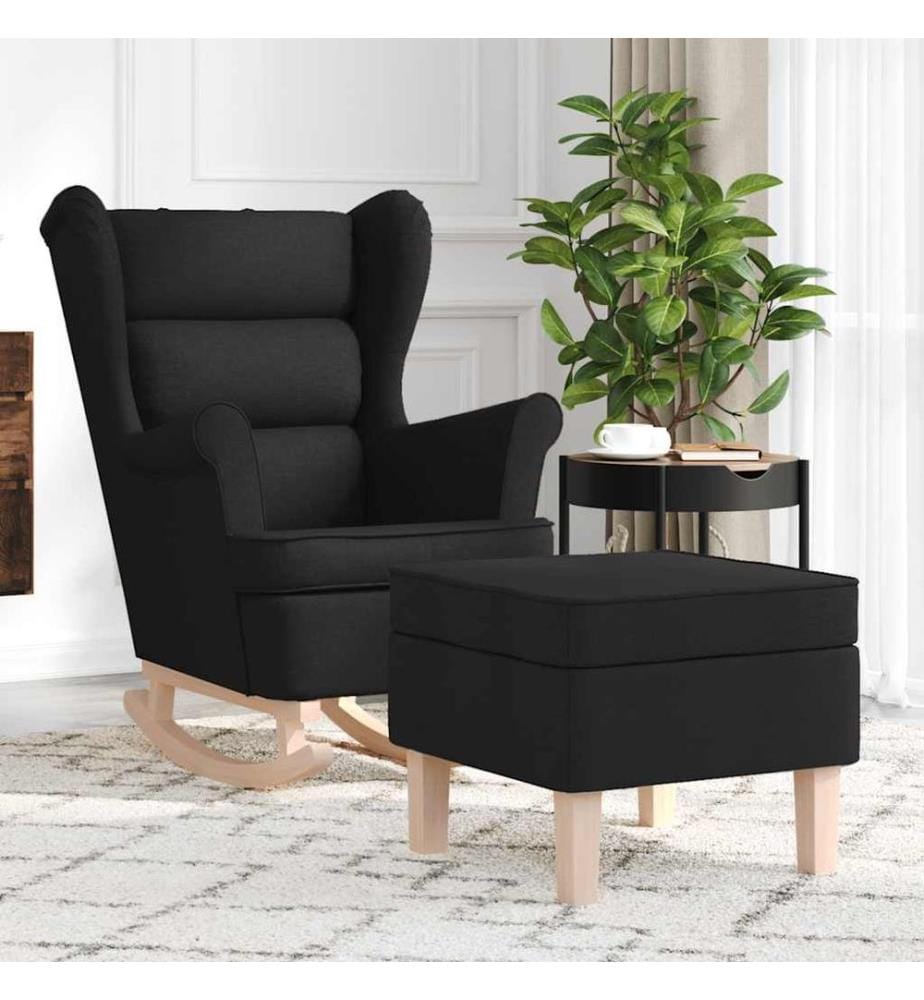 Chaise à bascule avec repose-pied Noir Tissu